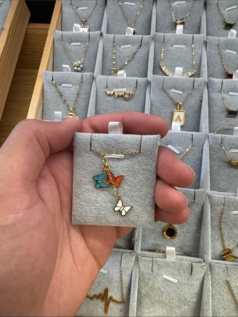 Gold Butterfly Dangle Pendant Necklace - Multicolor